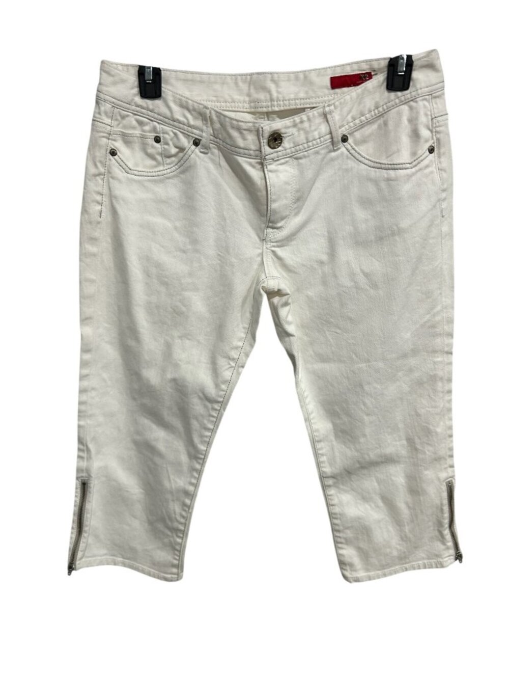 X2 Womens White Denim Capri Pants Zippered Hem Size 12 Classic Summer